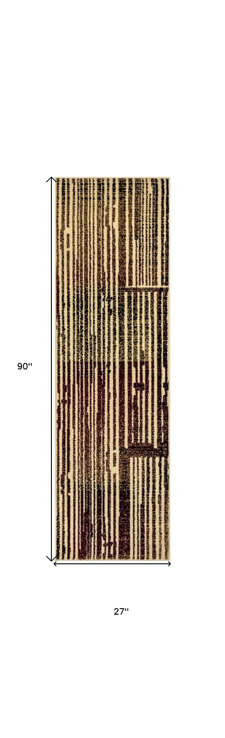 8' Tan Black and Red Striped Non Skid Runner Rug