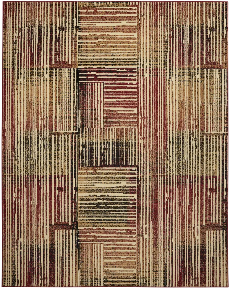 5' X 7' Tan Black and Red Striped Non Skid Area Rug