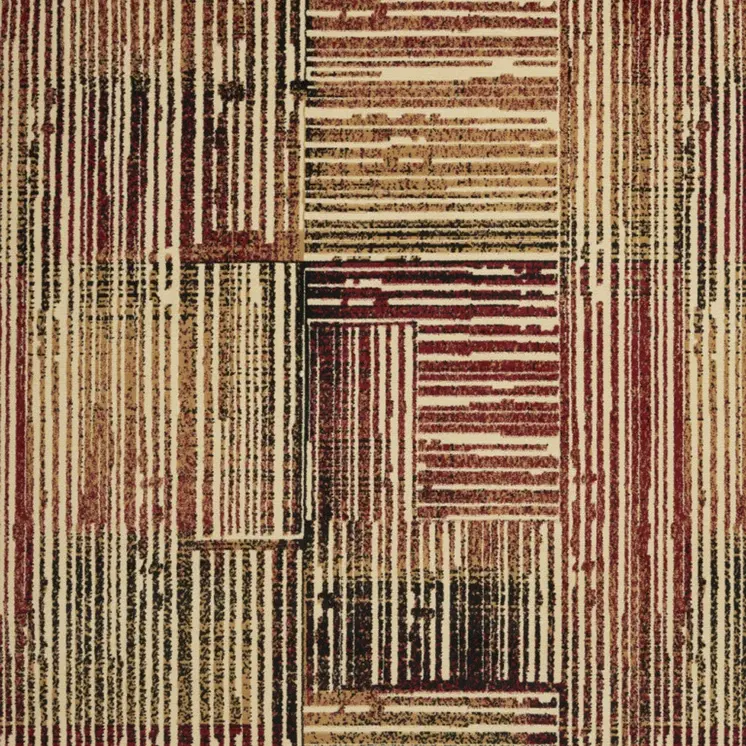 5' X 7' Tan Black and Red Striped Non Skid Area Rug