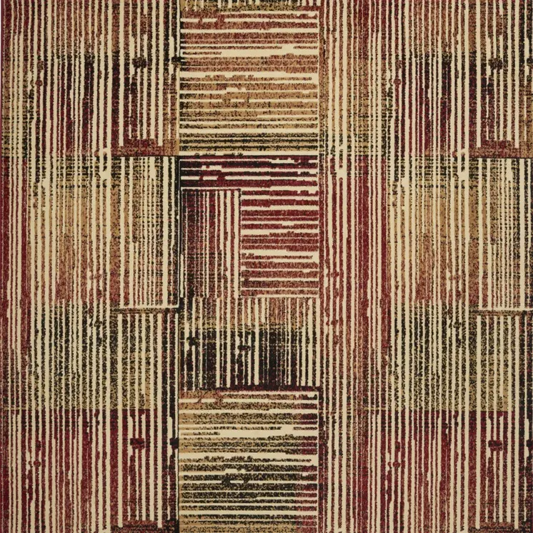 5' X 7' Tan Black and Red Striped Non Skid Area Rug