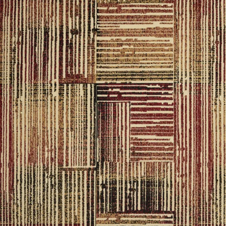 8' X 10' Tan Black and Red Striped Non Skid Area Rug
