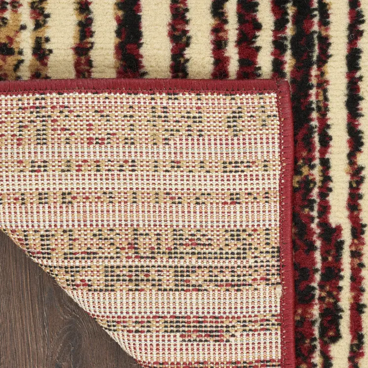 8' X 10' Tan Black and Red Striped Non Skid Area Rug