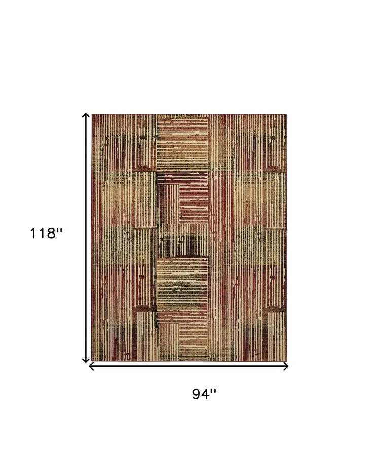 8' X 10' Tan Black and Red Striped Non Skid Area Rug