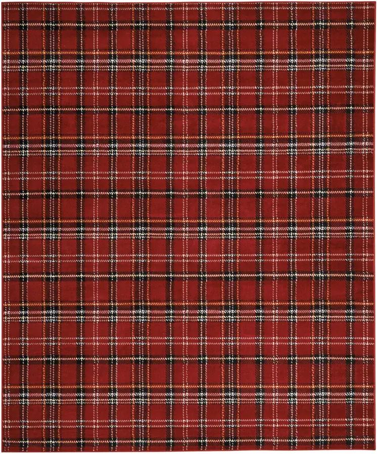 8' X 10' Red and Black Plaid Power Loom Area Rug