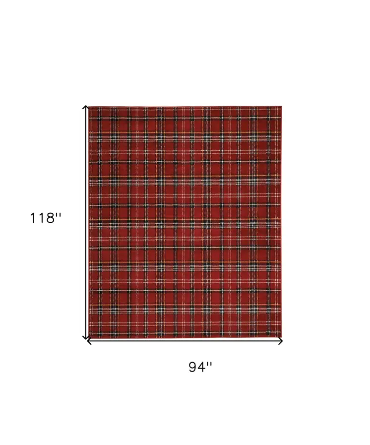 8' X 10' Red and Black Plaid Power Loom Area Rug