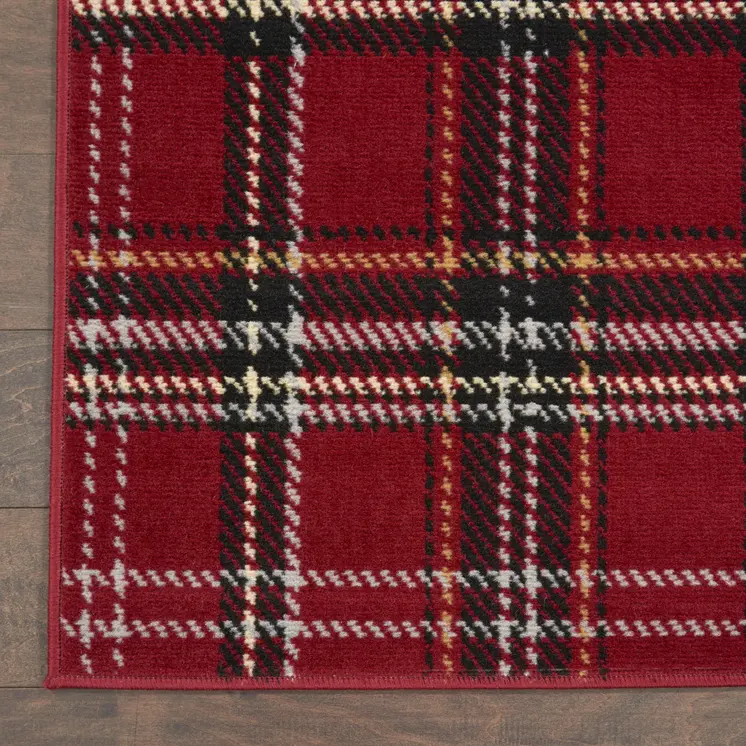 8' X 10' Red and Black Plaid Power Loom Area Rug
