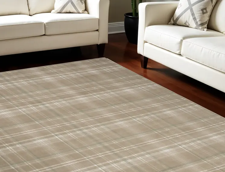 8' X 10' Brown and Ivory Plaid Non Skid Area Rug