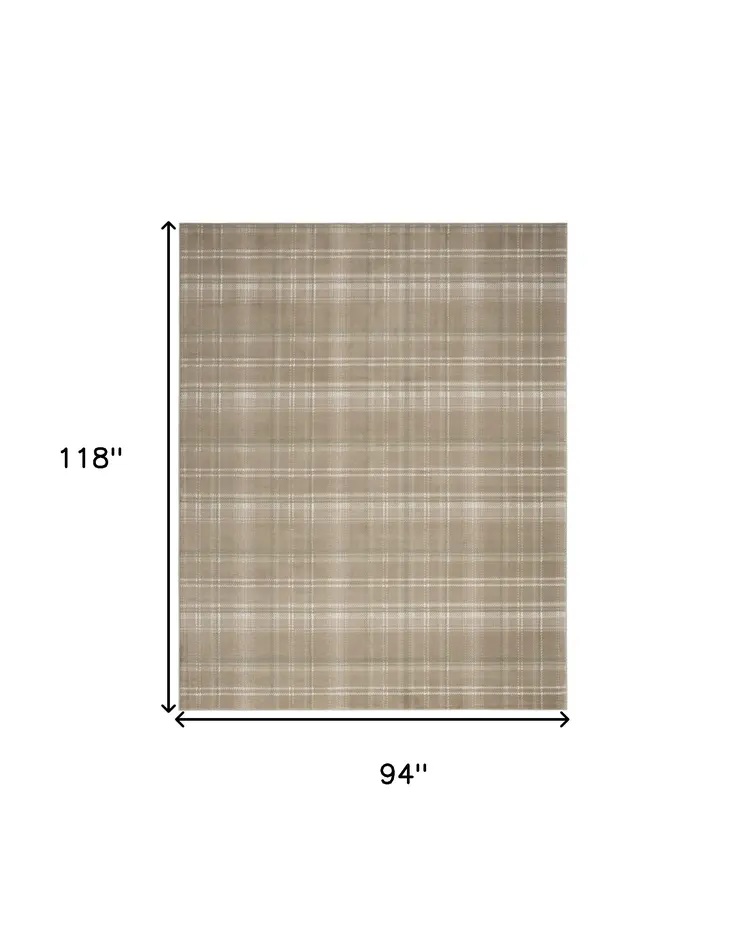 8' X 10' Brown and Ivory Plaid Non Skid Area Rug