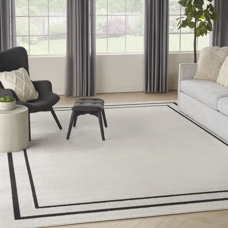 10' X 14' Ivory And Black Indoor Outdoor Area Rug