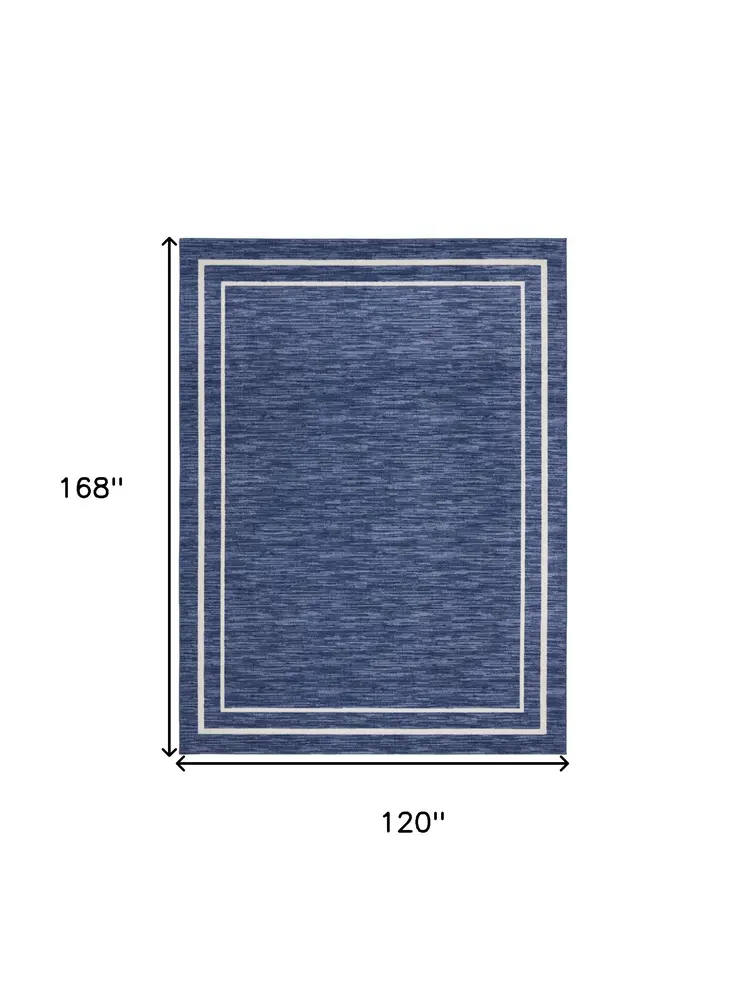 10' X 14' Navy Blue And Ivory Indoor Outdoor Area Rug