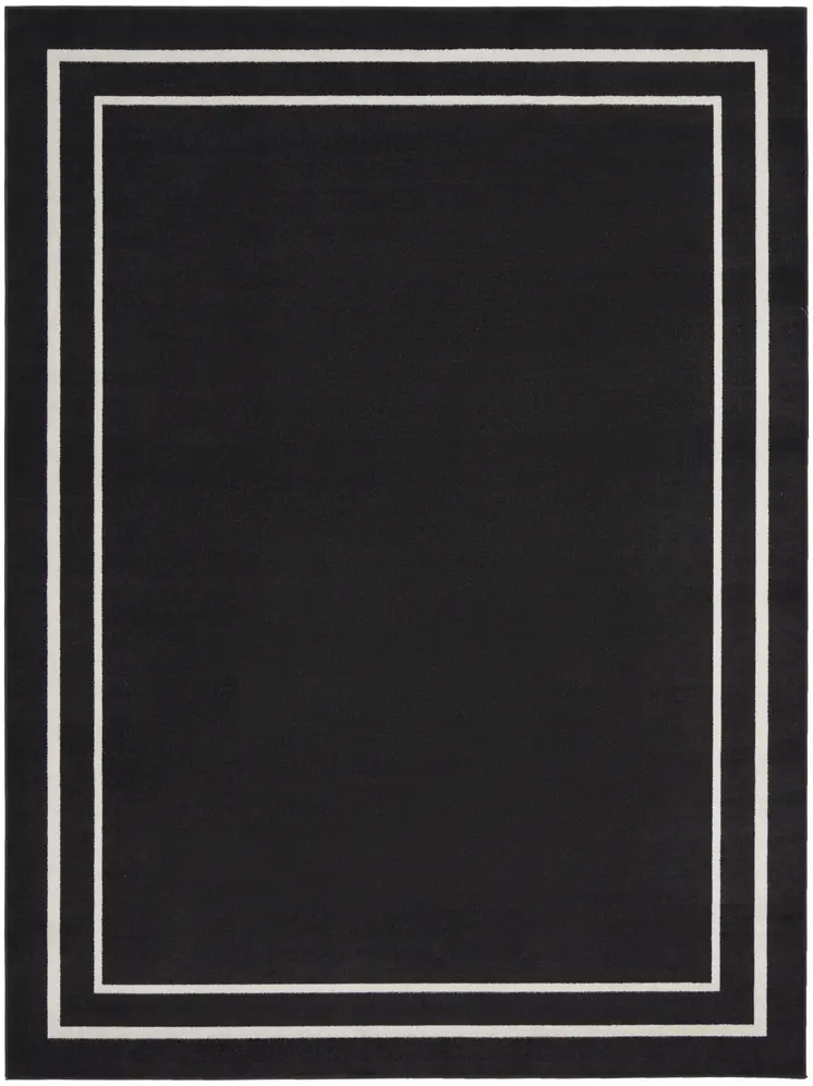 9' X 12' Black And Ivory Indoor Outdoor Area Rug