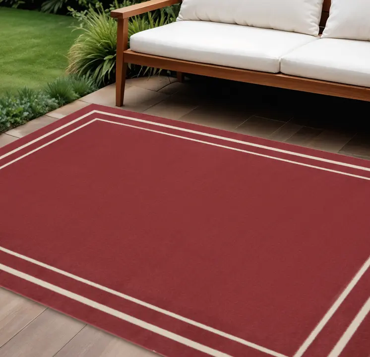 9' X 12' Brick Red And Ivory Indoor Outdoor Area Rug