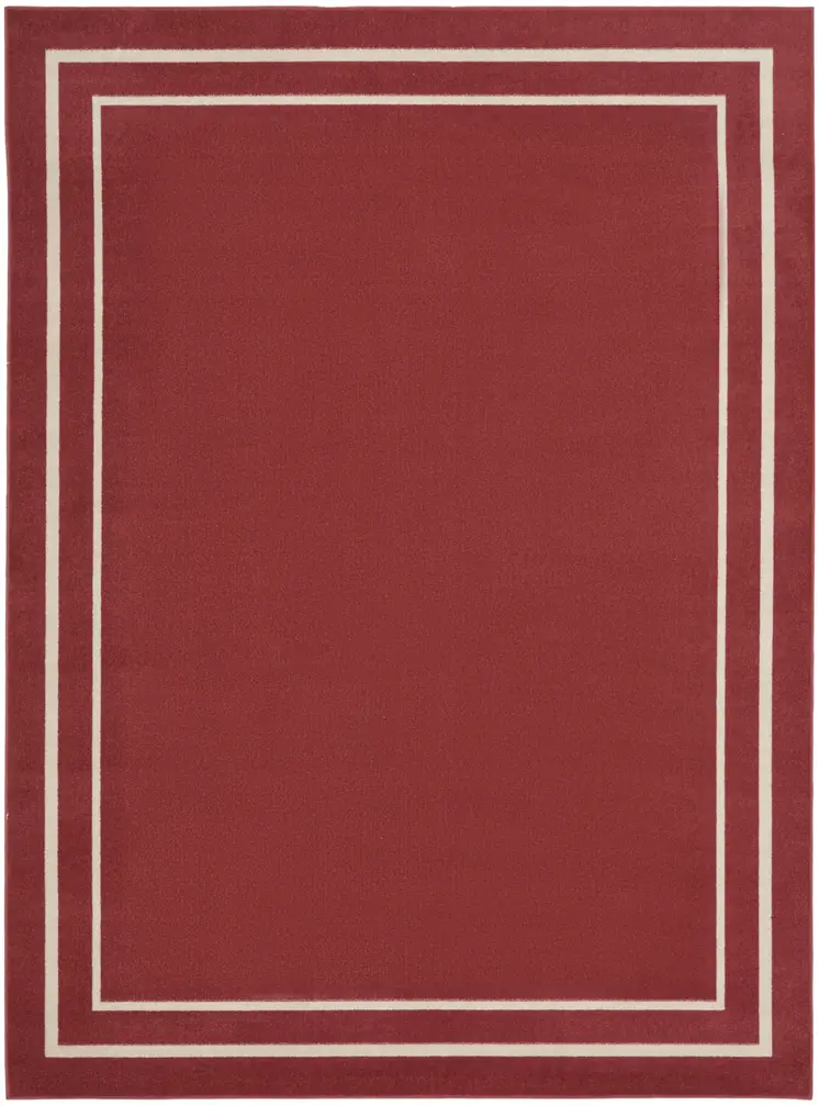 9' X 12' Brick Red And Ivory Indoor Outdoor Area Rug