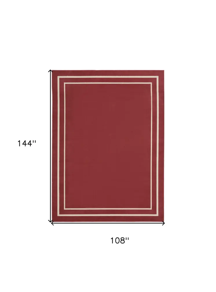 9' X 12' Brick Red And Ivory Indoor Outdoor Area Rug