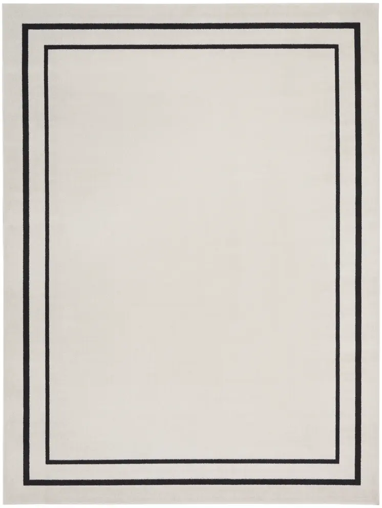 9' X 12' Ivory And Black Indoor Outdoor Area Rug