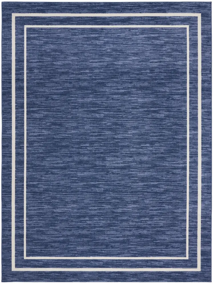 9' X 12' Navy Blue And Ivory Indoor Outdoor Area Rug