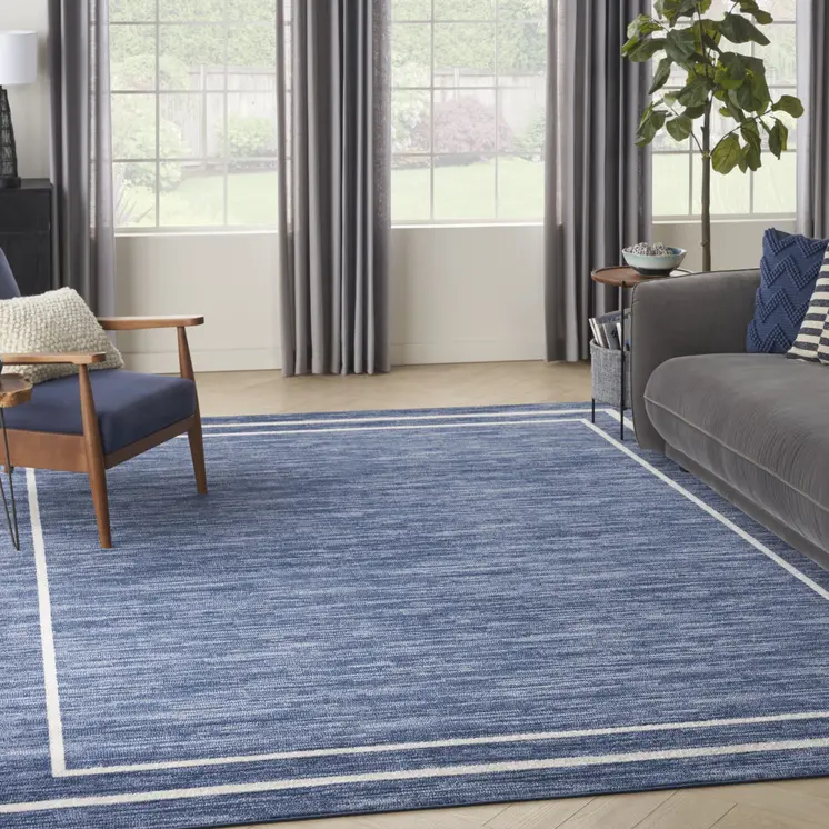9' X 12' Navy Blue And Ivory Indoor Outdoor Area Rug