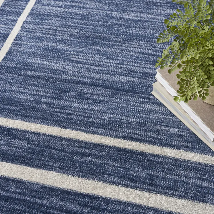 9' X 12' Navy Blue And Ivory Indoor Outdoor Area Rug