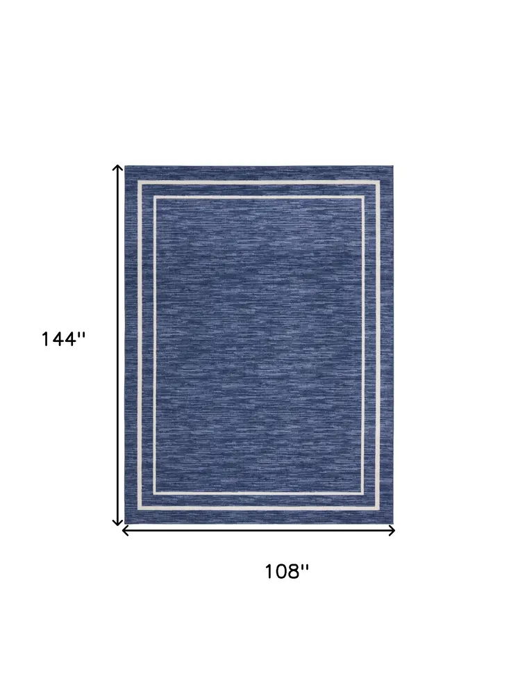 9' X 12' Navy Blue And Ivory Indoor Outdoor Area Rug