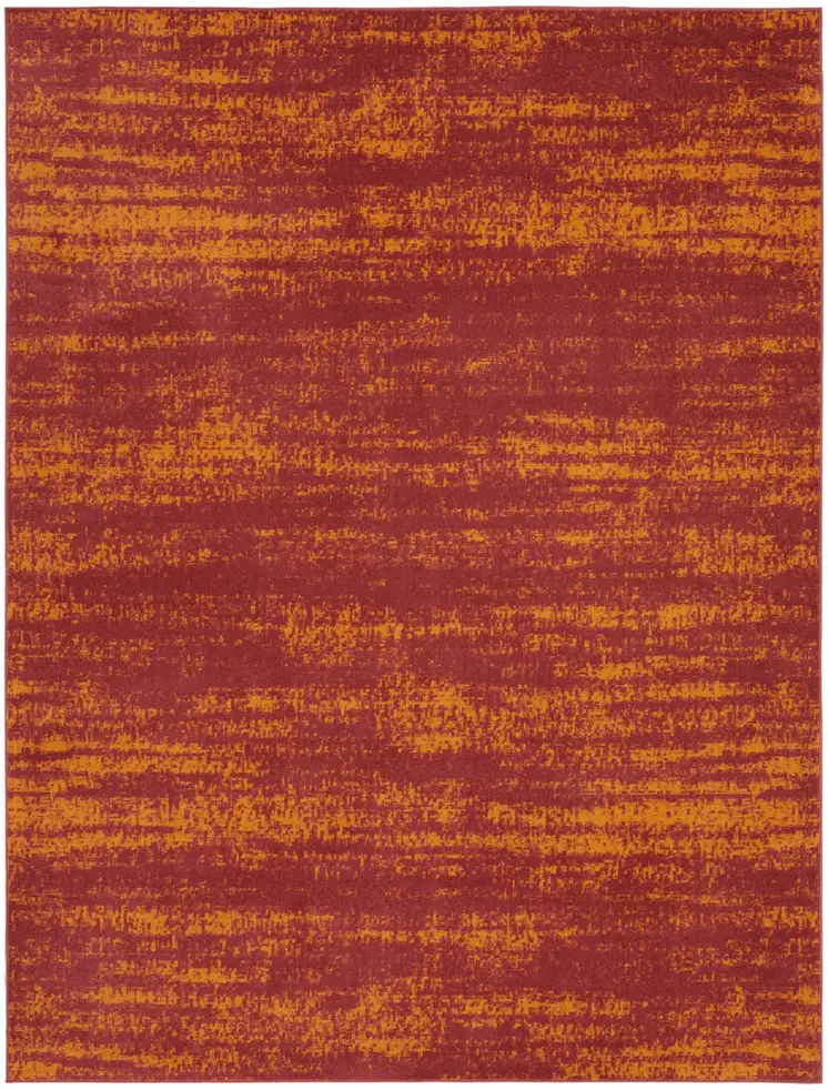 9' X 12' Red And Orange Abstract Indoor Outdoor Area Rug