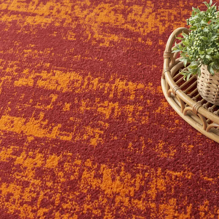 9' X 12' Red And Orange Abstract Indoor Outdoor Area Rug