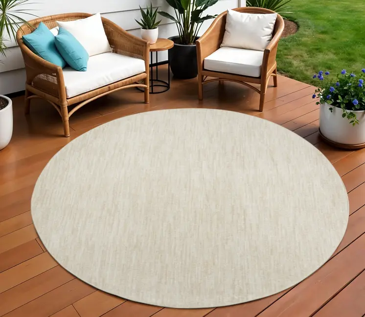 10' Beige And Ivory Round Indoor Outdoor Area Rug