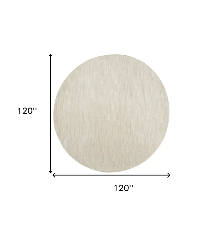 10' Beige And Ivory Round Indoor Outdoor Area Rug