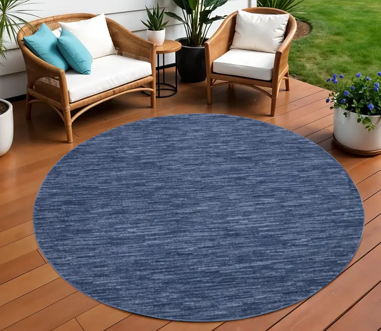 10' Navy Blue And Denim Blue Round Indoor Outdoor Area Rug