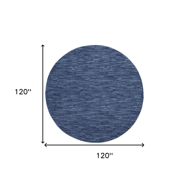 10' Navy Blue And Denim Blue Round Indoor Outdoor Area Rug