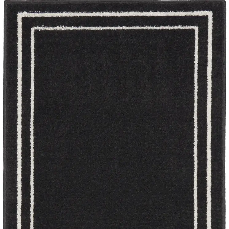 6' Black And Ivory Indoor Outdoor Runner Rug
