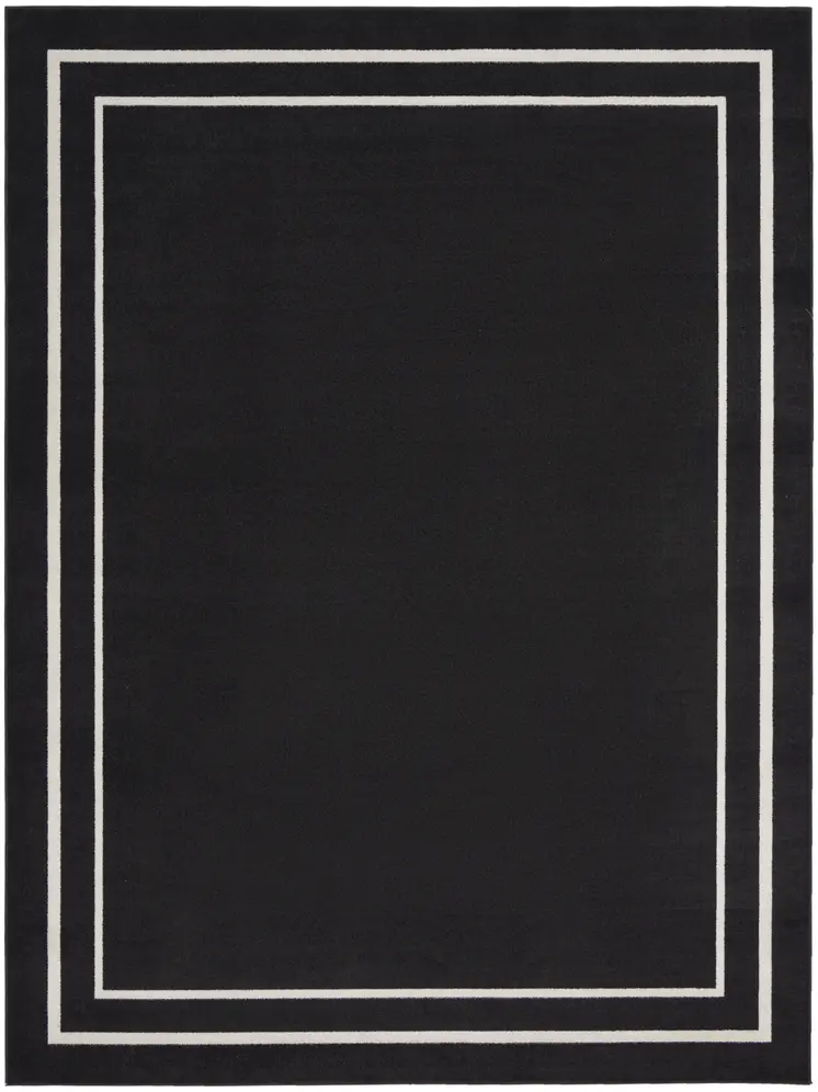 8' X 10' Black And Ivory Indoor Outdoor Area Rug