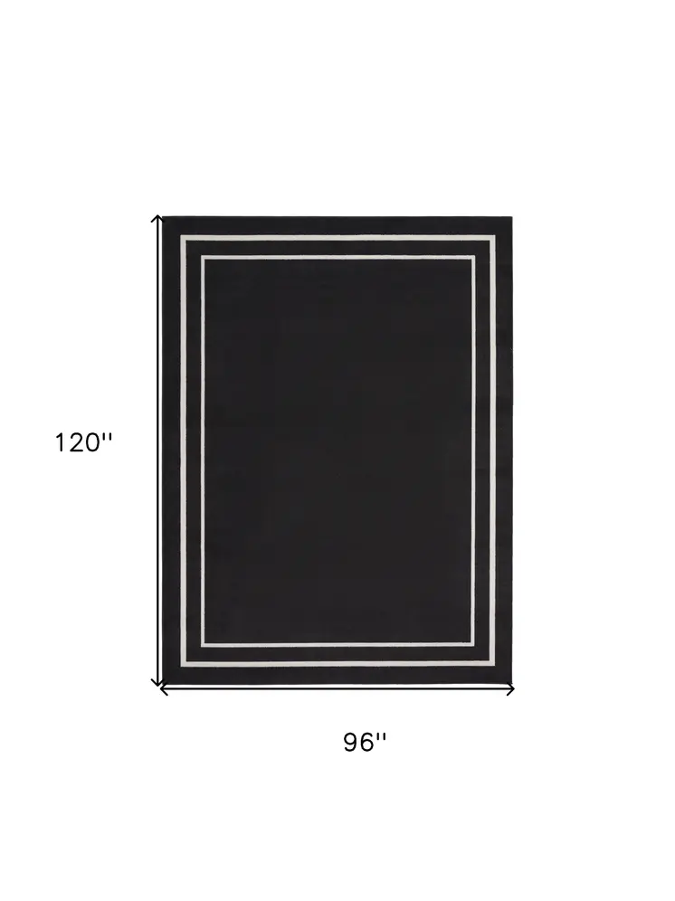 8' X 10' Black And Ivory Indoor Outdoor Area Rug