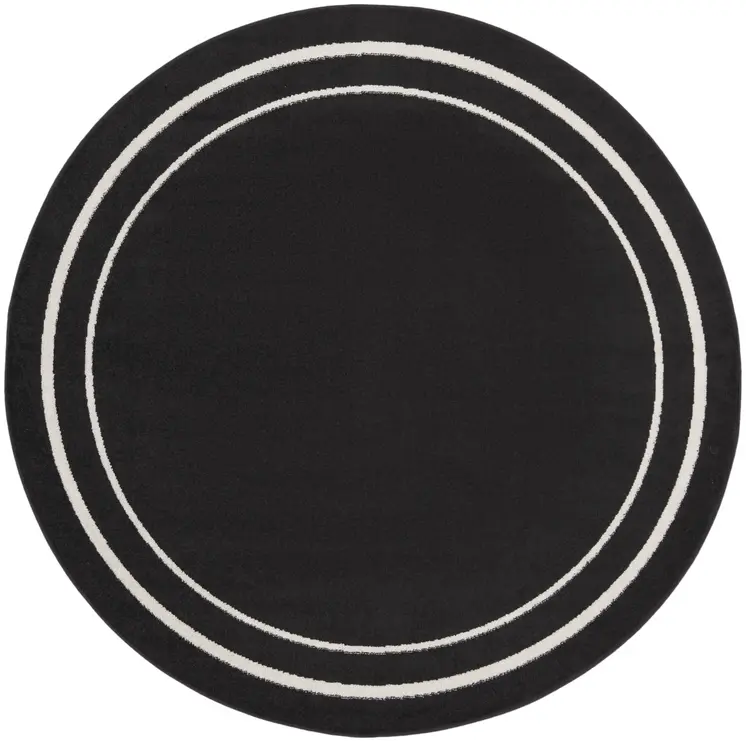8' Black And Ivory Round Indoor Outdoor Area Rug