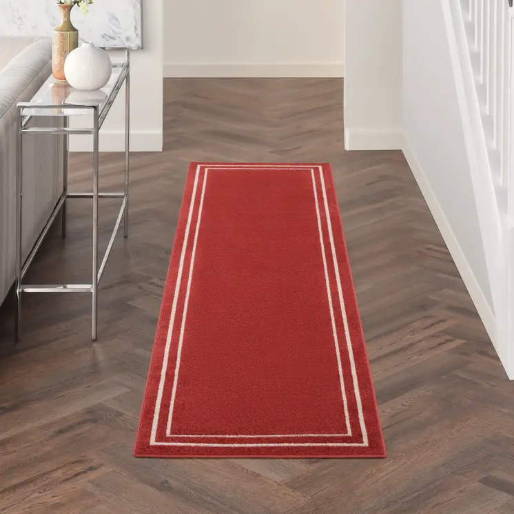 6' Brick Red And Ivory Indoor Outdoor Runner Rug