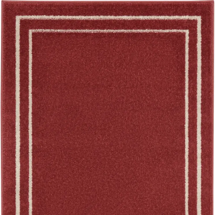 6' Brick Red And Ivory Indoor Outdoor Runner Rug