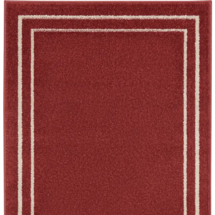 8' Brick Red And Ivory Indoor Outdoor Runner Rug