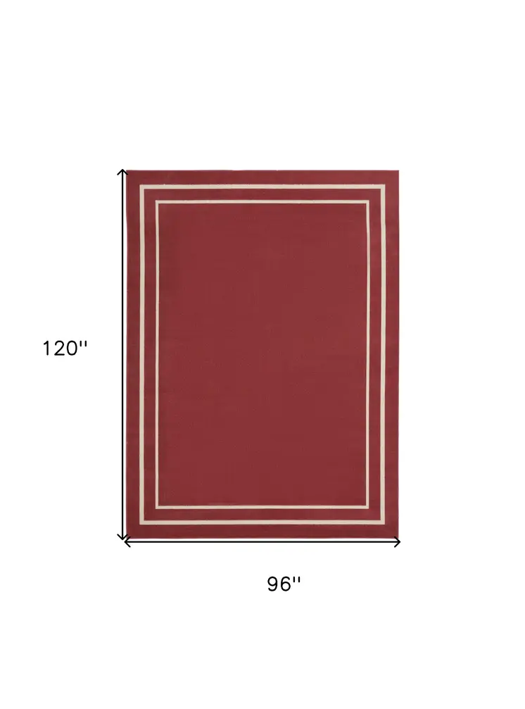 8' X 10' Brick Red And Ivory Indoor Outdoor Area Rug
