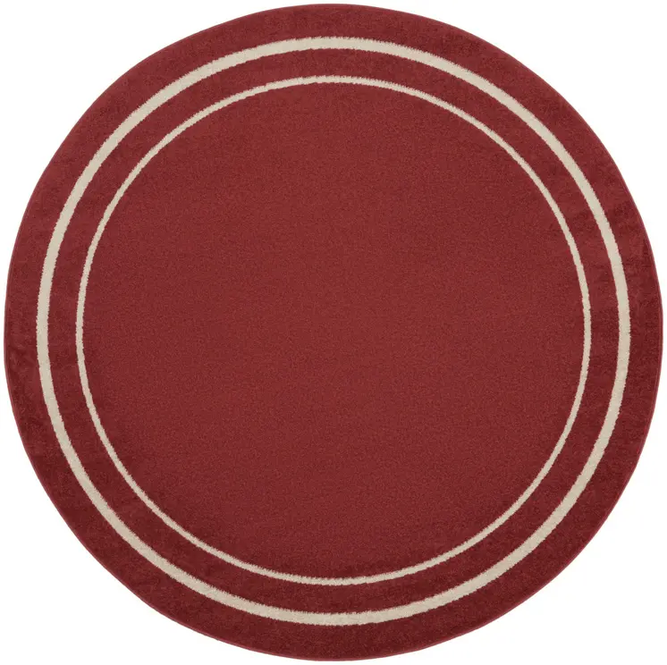 8' Brick Red And Ivory Round Indoor Outdoor Area Rug
