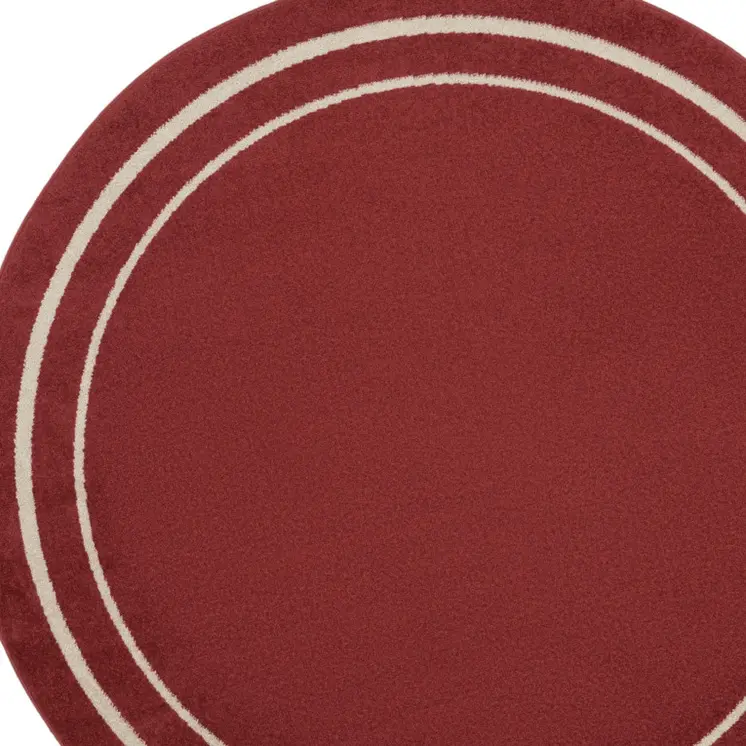 8' Brick Red And Ivory Round Indoor Outdoor Area Rug