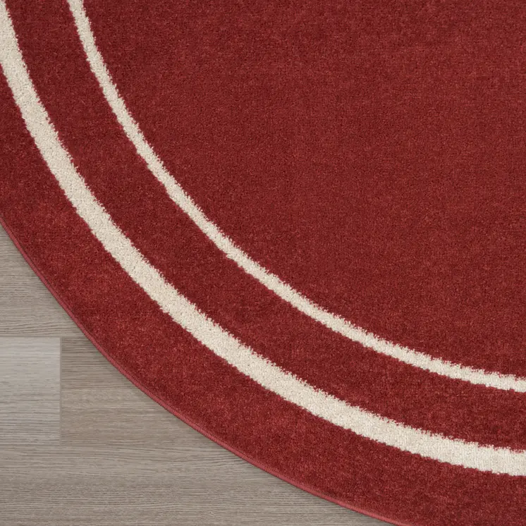 8' Brick Red And Ivory Round Indoor Outdoor Area Rug