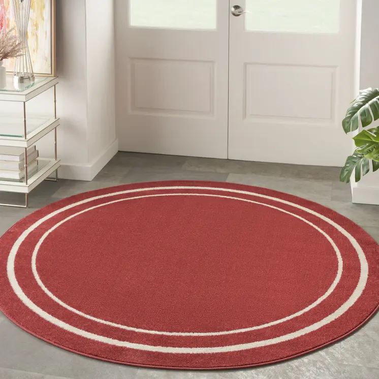 8' Brick Red And Ivory Round Indoor Outdoor Area Rug