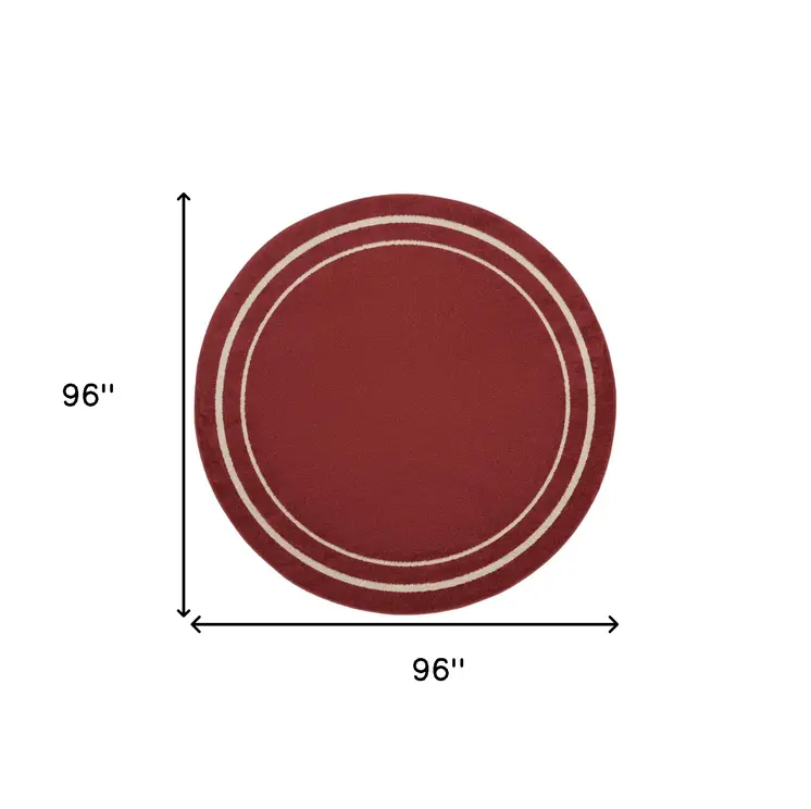 8' Brick Red And Ivory Round Indoor Outdoor Area Rug