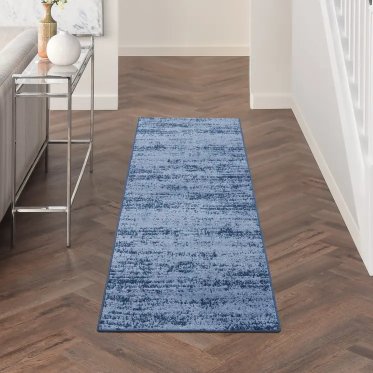 6' Denim Blue And Navy Blue Abstract Indoor Outdoor Runner Rug