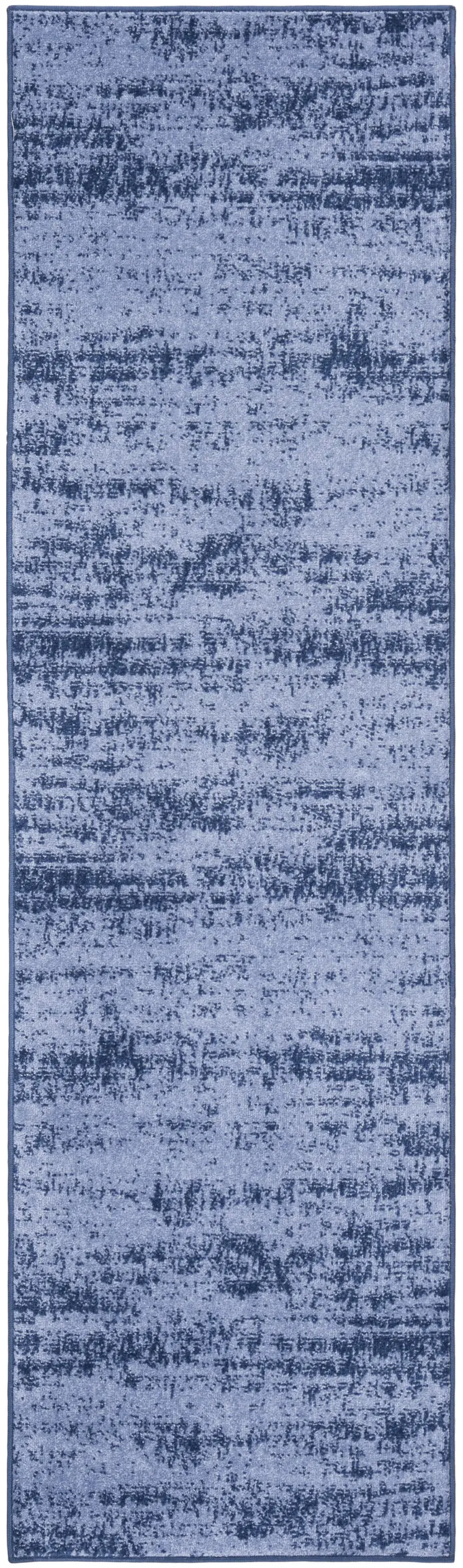 8' Denim Blue And Navy Blue Abstract Indoor Outdoor Runner Rug