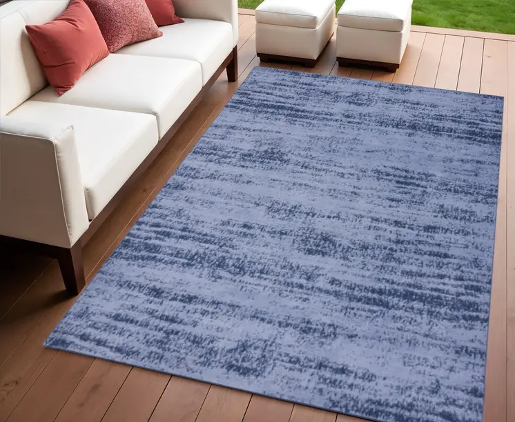4' X 6' Denim Blue And Navy Blue Abstract Indoor Outdoor Area Rug