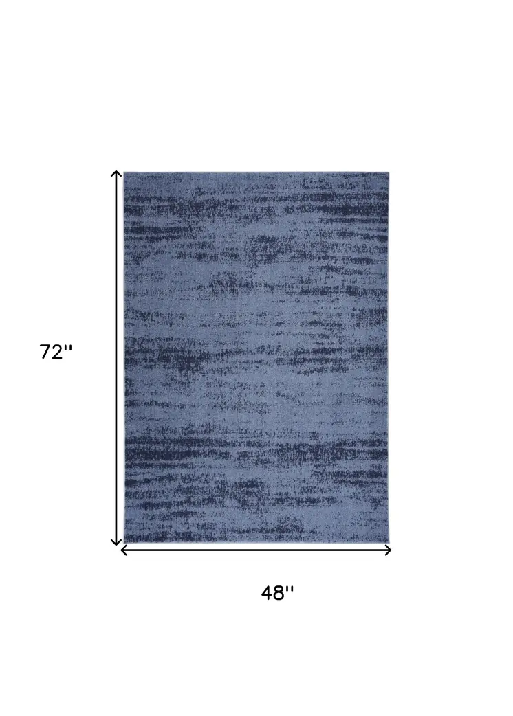 4' X 6' Denim Blue And Navy Blue Abstract Indoor Outdoor Area Rug