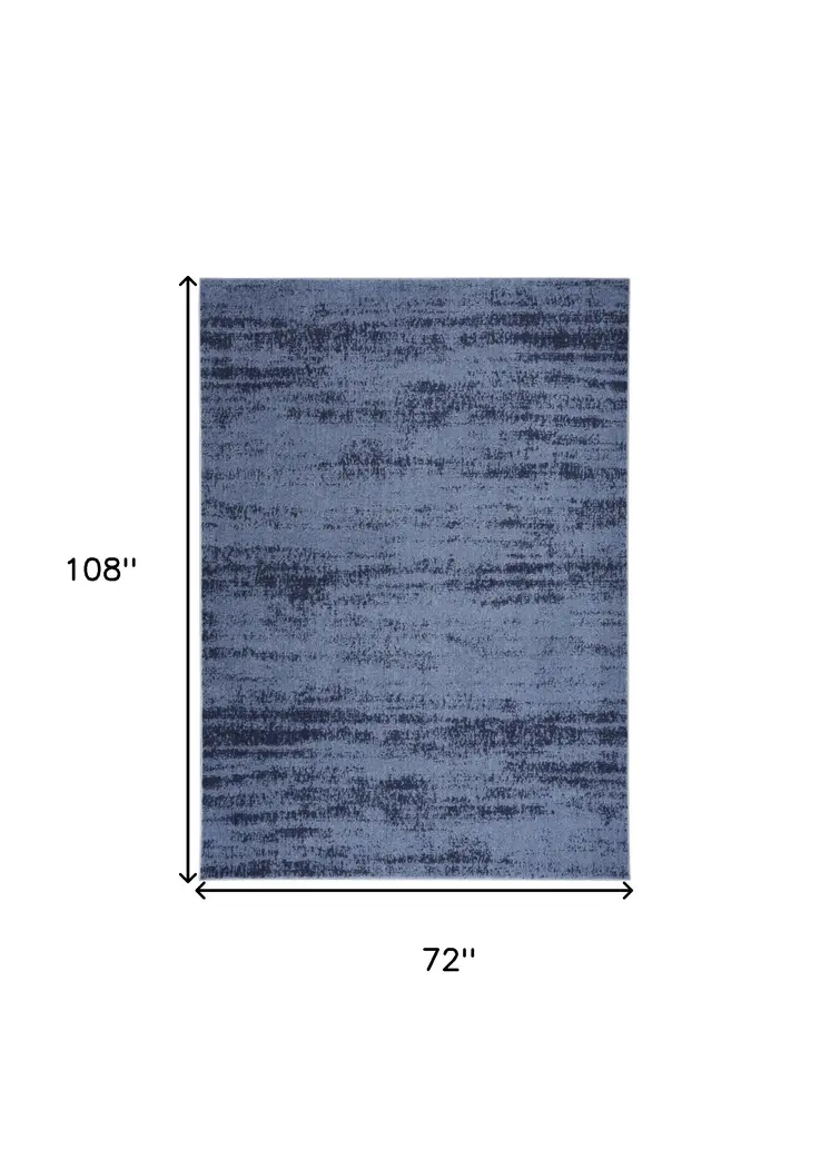 6' X 9' Denim Blue And Navy Blue Abstract Indoor Outdoor Area Rug
