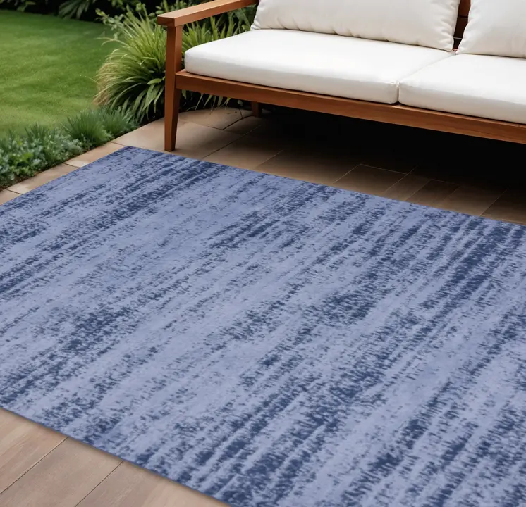 8' X 10' Denim Blue And Navy Blue Abstract Indoor Outdoor Area Rug