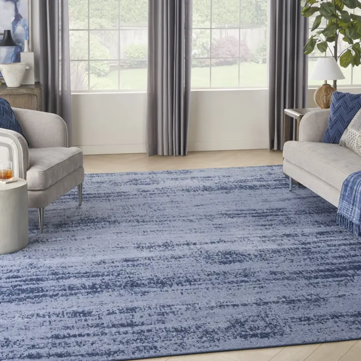 8' X 10' Denim Blue And Navy Blue Abstract Indoor Outdoor Area Rug