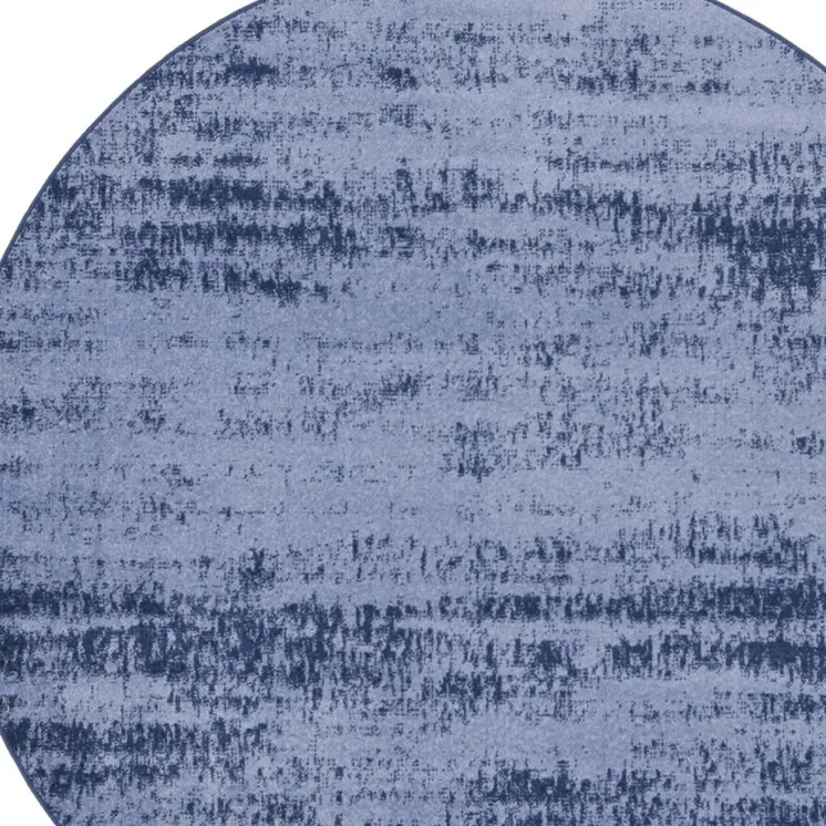 8' Denim Blue And Navy Blue Round Abstract Indoor Outdoor Area Rug